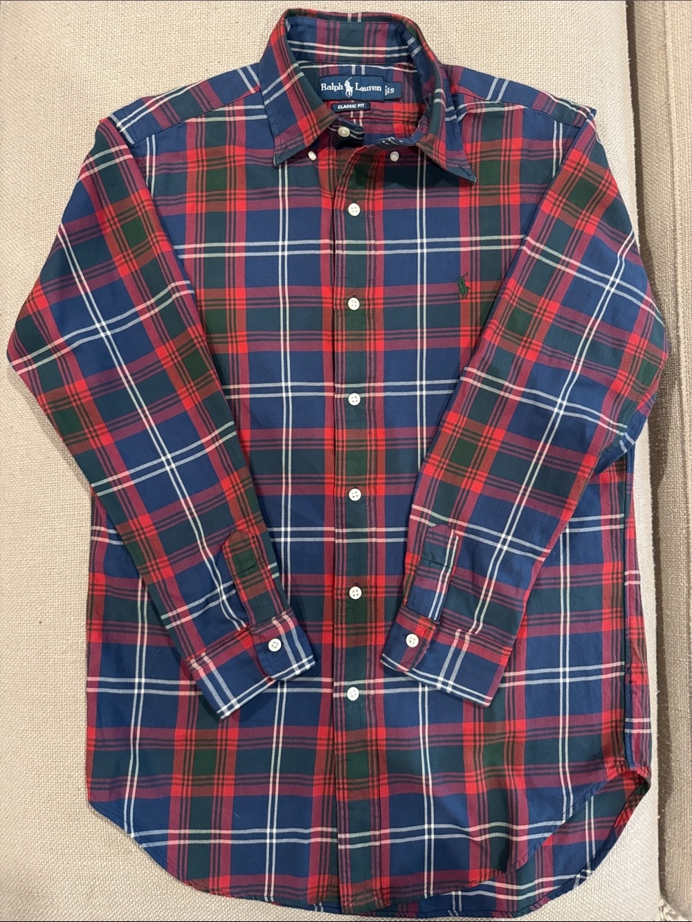 Ralph Lauren Red, Navy & Green Plaid Cotton Button-Down Shirt